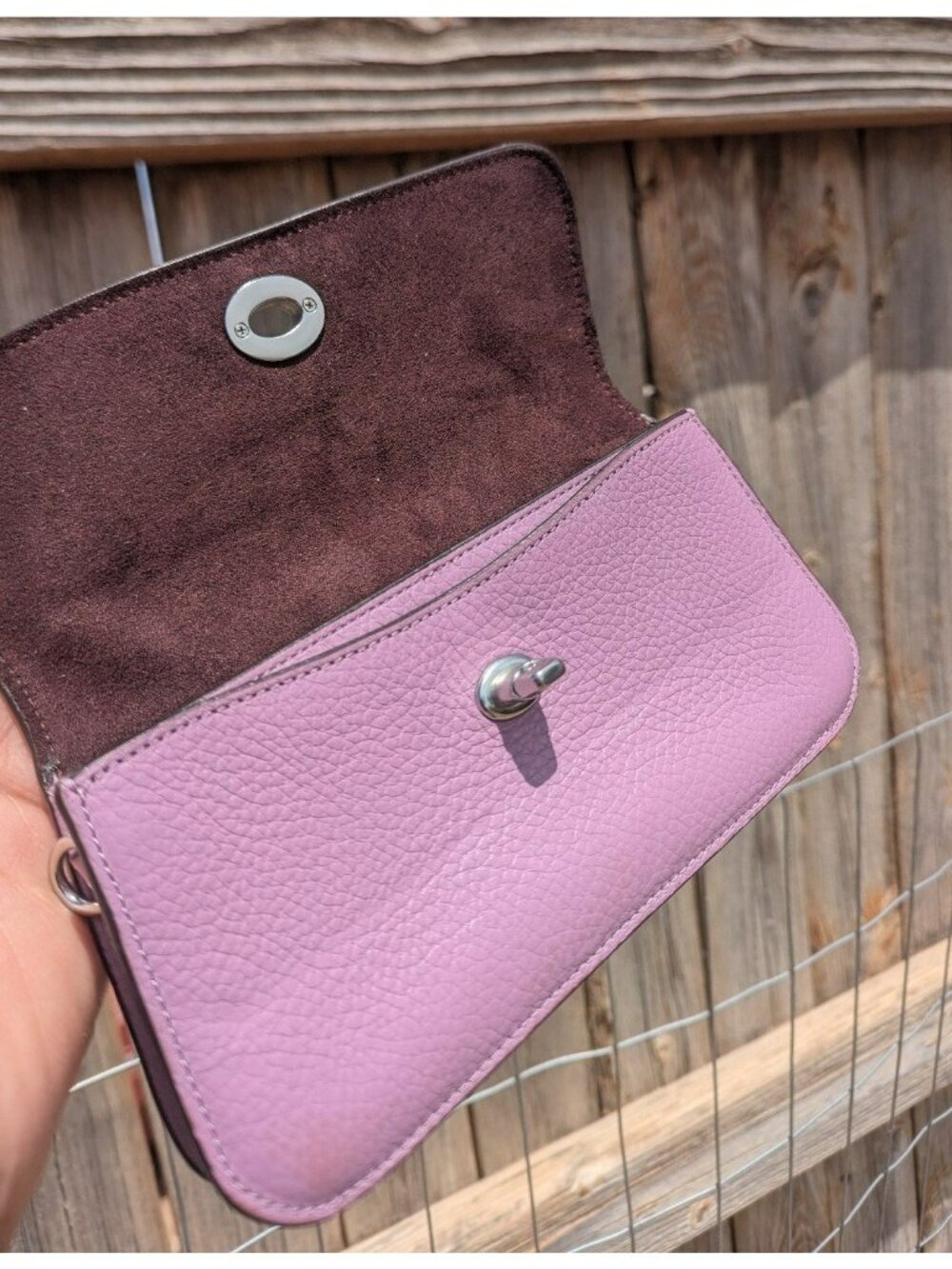Coach Originals Pebbled Leather Turn Lock Wallet Violet Orchid Silver - Picture 8 of 12